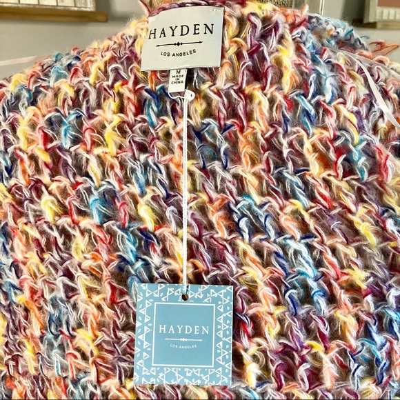🏷️ SOLD Hayden Multi Color Fringe Yarn Loop Sweater Jacket - Picture 6 of 16